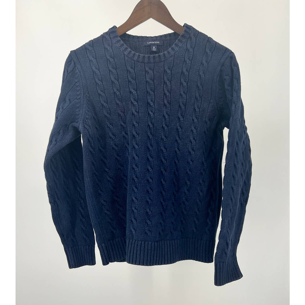 Land's End Cable Knit Sweater Cotton Navy Women's Size M